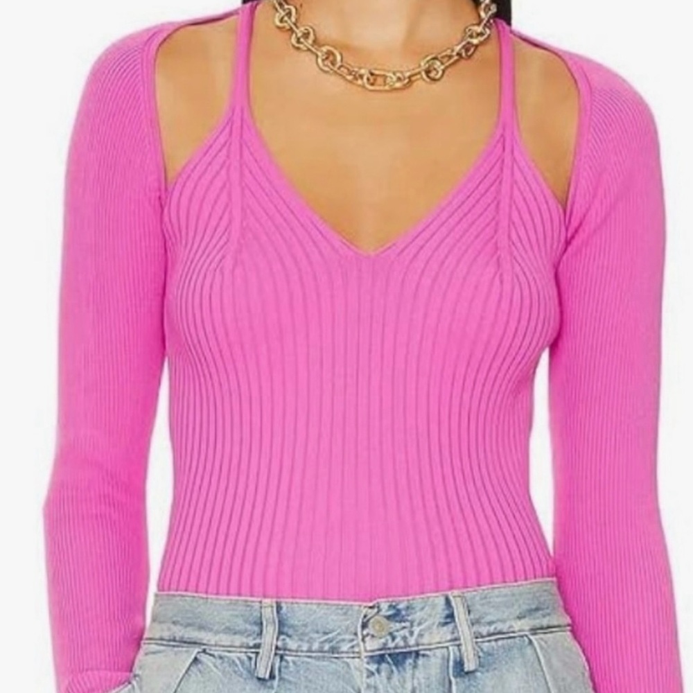 Astr Fuchsia Ribbed Knit Top